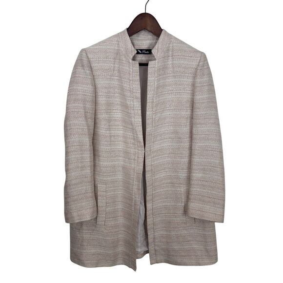 Poeta Pink White Striped Tweed Business Career Blazer Jacket Women’s Large - Picture 1 of 7